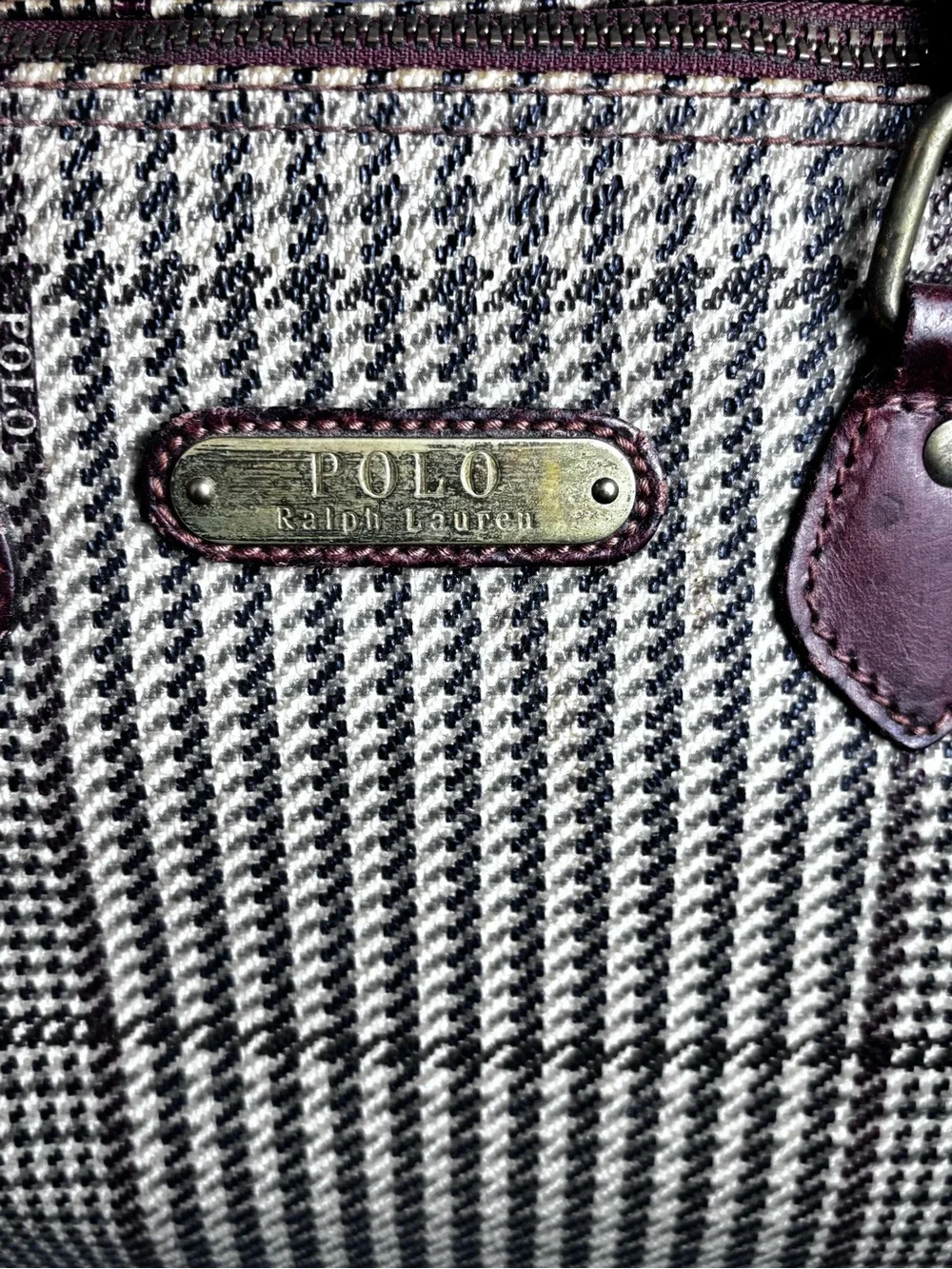 Structured Houndstooth Top-Handle Bag in Brown Vintage Ralph Lauren